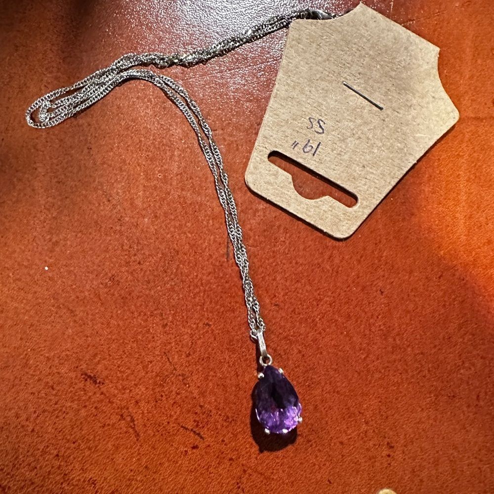 Genuine‎ 10x15 pear cut faceted amethyst in 950 necklace!
